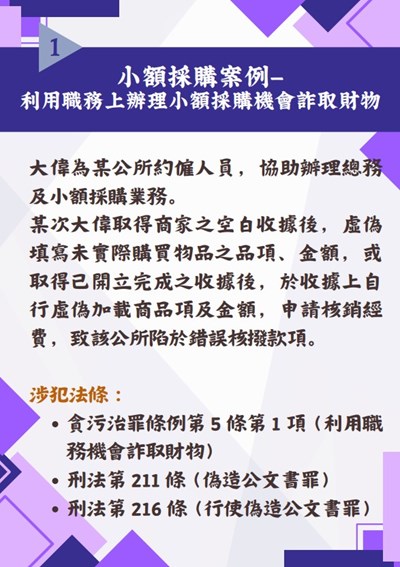 小額採購案例-利用職務上辦理小額採購機會詐取財物